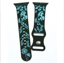 Compatible Apple Watch Strap (Series 1-10) with Colorful Butterfly Buckle - Two-Tone Silicone Design Featuring Floral and Equestrian Patterns 42/44/45/46/49mm juoda