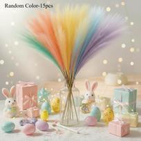 15pcs Rainbow Color Artificial Pampas Grass Bouquet Fluffy Faux Reed Stems Realistic Long-Lasting Vase Arrangements Home Decor