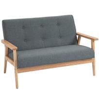 HOMCOM Dvigulė minkštasuolis su apmušalais, kompaktiškas dizainas, dvivietė sofa, medžiaginė sofa, dvivietė, linas ir kaučiukmedis, pilka, 115x66,5x73cm