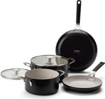 Kitchenaid - Coloured Aluminum 6pcs Set: Frypan 24/28cm + Casserole with Lid 20/24cm - Matte Black