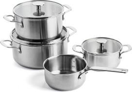 Kitchenaid - Stainless Steel Sheet Frypan 4pcs Set: Casserole with Lid 16-20-24cm + Open Saucepan 16cm - Silver