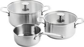 Kitchenaid - Stainless Steel Sheet Set: Casserole 20cm with lid, Casserole 24cm with lid, Saucepan 16cm (all uncoated) - Silver