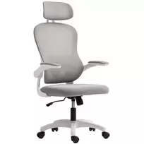 HOMCOM Ergonomiskas biroja krēsls ar sieta atzveltni, regulējama augstuma, salokāmi elkoņbalsti, 5 riteņi, šūpošanās funkcija, pelēks