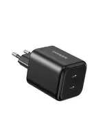 Sieninis įkroviklis GaN 45W 2xUSB-C QC PD3.0, juodas