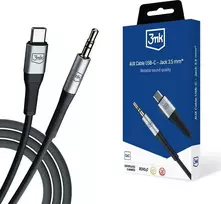 USB 3MK USB-C – 3,5 mm „mini Jack“ kabelis, juodos ir sidabrinės spalvos (AUX USB-C – 3,5 mm „Jack“)