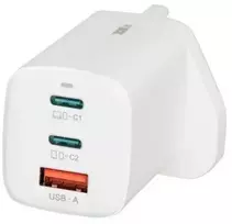 GaN iBOX C-65 PD65W tinklinis įkroviklis, USB-C, USB-C laidas su Jungtinės Karalystės tipo kištuku, baltas