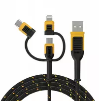 „Dewalt“ USB-A – USB-C + microUSB + Lightning kabelis, 1,8 m, juodas (DXMA131-1356-DWG)