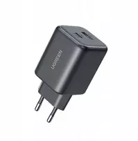 Ugreen Nexode N serijos X525 45 W GaN tinklinis įkroviklis su 1 USB-A ir 1 USB-C jungtimis – juodos spalvos
