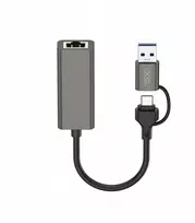 XO adapteris HUB HUB018 2-in-1 USB-USB-C – RJ45, pilkos spalvos