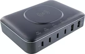 Ładowarka InLine InLine® Qi powerstation multiport, power supply, charger, 4x USB Type-C, 2x USB Type A, GaN, 100W, Wireless Charging 15W, black