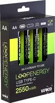 „Verico LoopEnergy“ ličio jonų akumuliatorius AA2550, USB-C, 4 vnt. mažmeninė pakuotė