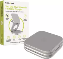 „Mobile Origin“ įkroviklis „Mobile Origin 3in1 Qi2 25W UltraSlim Foldable Charger PW36“, suderinamas su „MagSafe“, sidabrinės spalvos