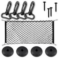 Elastingas automobilio bagažinės tinklas 90×40 cm su karabinais ir tvirtinimo detalėmis