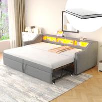 Ištraukiamas sofa-lova, 90/180x200 cm, su LED ir USB, 2 čiužiniai