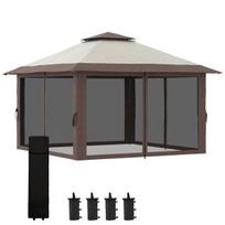 Sulankstomas paviljonas, 4x4 m, 4 tinklelio sienos, reguliuojamas aukštis, smėlio spalvos