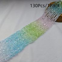 130 vnt/pak Saldžių Gradientinių 4mm 3D Trikampių Karoliukų Rinkinys Papuošalų Kūrimui Rivex, Mėlyna rožinė žalia gradientas