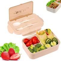 Bento priešpiečių dėžutė su 3 skyreliais, 1000 ml + šakutė + šaukštas