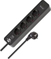 Buitinis ilgintuvas Brennenstuhl, 3 x 1,5 mm², 1.5 m, 4 lizdų, 2USB, su jungikliu