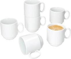 "MamboCat Tommy" 6 puodelių rinkinys, 220 ml, baltas porcelianinis puodelis su rankena 6 asmenims, sudedami puodeliai karštiems gėrimams, pvz., arbatai, kakavai, Latte Macchiato ir kt., kavos indai