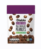 Žemės riešutai, padengti pieniniu šokoladu, DIABLO, be pridėtinio cukraus, 40g