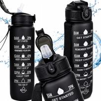Motyvuojantis vandens butelis 1000 ml, gertuvė su matavimo skale sporto salei, fitnesui, 1 l