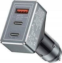 Automobilinis USB įkroviklis su 3 prievadais, LED indikatoriumi ir 65W galia