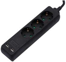 Ilgintuvas 3-vietis V-TAC, 2usb jungtys, 3G1.5MM2 X 1.5M, juodas
