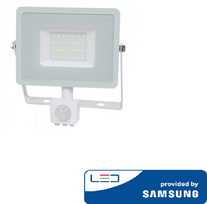 30W LED prožektorius V-TAC, 3000K (šiltai balta), su judesio davikliu, baltu korpusu, SAMSUNG LED chip
