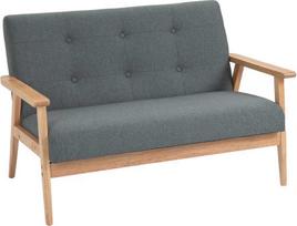 HOMCOM Dvigulė minkštasuolis su apmušalais, kompaktiškas dizainas, dvivietė sofa, medžiaginė sofa, dvivietė, linas ir kaučiukmedis, pilka, 115x66,5x73cm