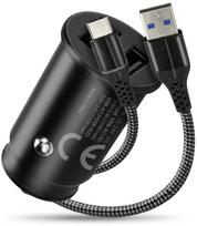 Automobilinis įkroviklis - everActive CC-25 12W Dviejų USB-A Prievadų Su USB-C Kabeliu LED, Juoda