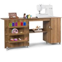Costway sulankstomas siuvimo stalas universalus rankdarbių stalas su plačiu stalviršiu 158 x 50 x 75 cm ruda