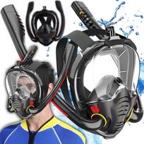 Pilno veido nardymo kaukė snorkelingui 180°, DryTop, kamerai, juoda