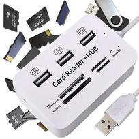 7-in-1 USB šakotuvas su SD/microSD kortelių skaitytuvu, 3 USB