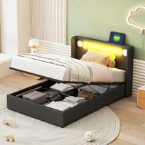 Vaikiška lova su LED, Bluetooth, USB, hidrauliniu dėžu, 90x200 cm, 2 dėžės