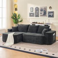 L-formos kampinė sofa, 264 cm, juoda šenilė, be surinkimo, 1 vnt
