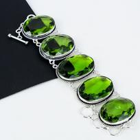 Beautiful Peridot Gemstone Handmade 925 Sterling Silver Bracelet, Peridot Bracelet For Wife , Unisex Bracelet, Party Wear Gifts 8" žalia