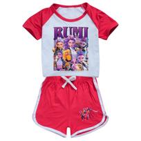 4836 Kids Girls POP Rumi Zoey Mira Print T-shirt Shorts Sport Tracksuit Clothes Set 100cm raudona