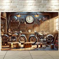 Retro motociklų dirbtuvės fonas - sienų dekoracija su klasikiniais kelių vaizdais, puikiai tinkanti svetainėms ir miegamiesiems (as the picture,100x150cm)