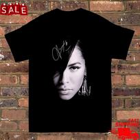 Aaliyah portretas Juodi medvilniniai marškinėliai Unisex Visų dydžių S-5XL Unisex marškinėliai S
