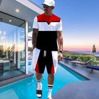 Naujas vyriškas 3D spausdintas vasarinis sportinis kostiumas su O apykakle. Didelis populiarus gatvės mados dviejų dalių kvėpuojantys šortai trumpomis rankovėmis 6XL black