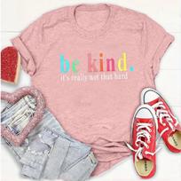 Madingi moteriški marškinėliai su užrašu „Be Kind“, juokingi, kasdieniai, apvalia iškirpte, trumpomis rankovėmis, vasariniai moteriški marškinėliai XS rožinė