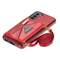 Odinis rankinė per petį piniginė dėklas, skirtas Samsung Galaxy S24 Ultra S23 S22 S21 S20 Plus A51 A71 A52 A72 A53, su užtrauktuku, kortelių dangteliu For Samsung S24Ultra raudona
