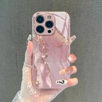 Pink gilt mobile phone case Apple 15promax foreign trade explosion metal paint glass case iPhone17pm protective case Apple 17