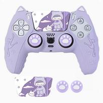 Cute Cat Paw Controller Skin Shell for PS5 Controller Silicone Cover Case Rubber Thumb Grip Gaps Touch Pad Sticker  for PS5 only Skin Shell  šviesiai violetinė spalva
