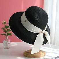 Bow Detail Wide Brim Hat Sun Protection Beach Bucket Hat Elegant Summer Sun Cap  Travel juoda