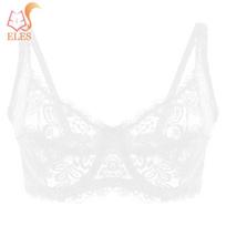 Moterų permatoma liemenėlė Plonas apatinis raištelis Bralette Push Up Liemenėlė apatinis trikotažas Didelio dydžio siuvinėjimas Liemenėlė 34BC balta