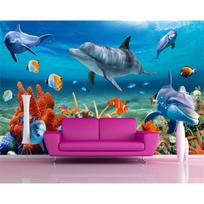 3D tapetai Po vandeniu Delfinas Žuvis Tapetai Akvariumas Sienos Fonas Kambarys Vaikų Sieniniai Popieriai 320 cm(W) x 240 cm(H) blue