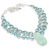 Amazonite, Blue Topaz Handmade 925 Sterling Silver Jewelry Necklace 18  P7D84