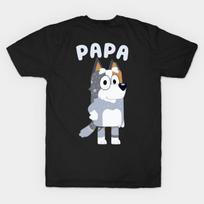Men Black Print T-shirt Vintage Papa Bluey Cartoon No-Cut Transfer Paper Print Cotton Tshirt M juoda