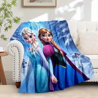 1pc Flannel Frozen Elsa & Anna Snowflake Print Throw Blanket for Bed Sofa Decoration Gift Winter Wonderland Theme Home 75x90cm